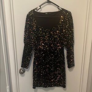 Zara Black and Gold Sequin Bodycon Mini Dress